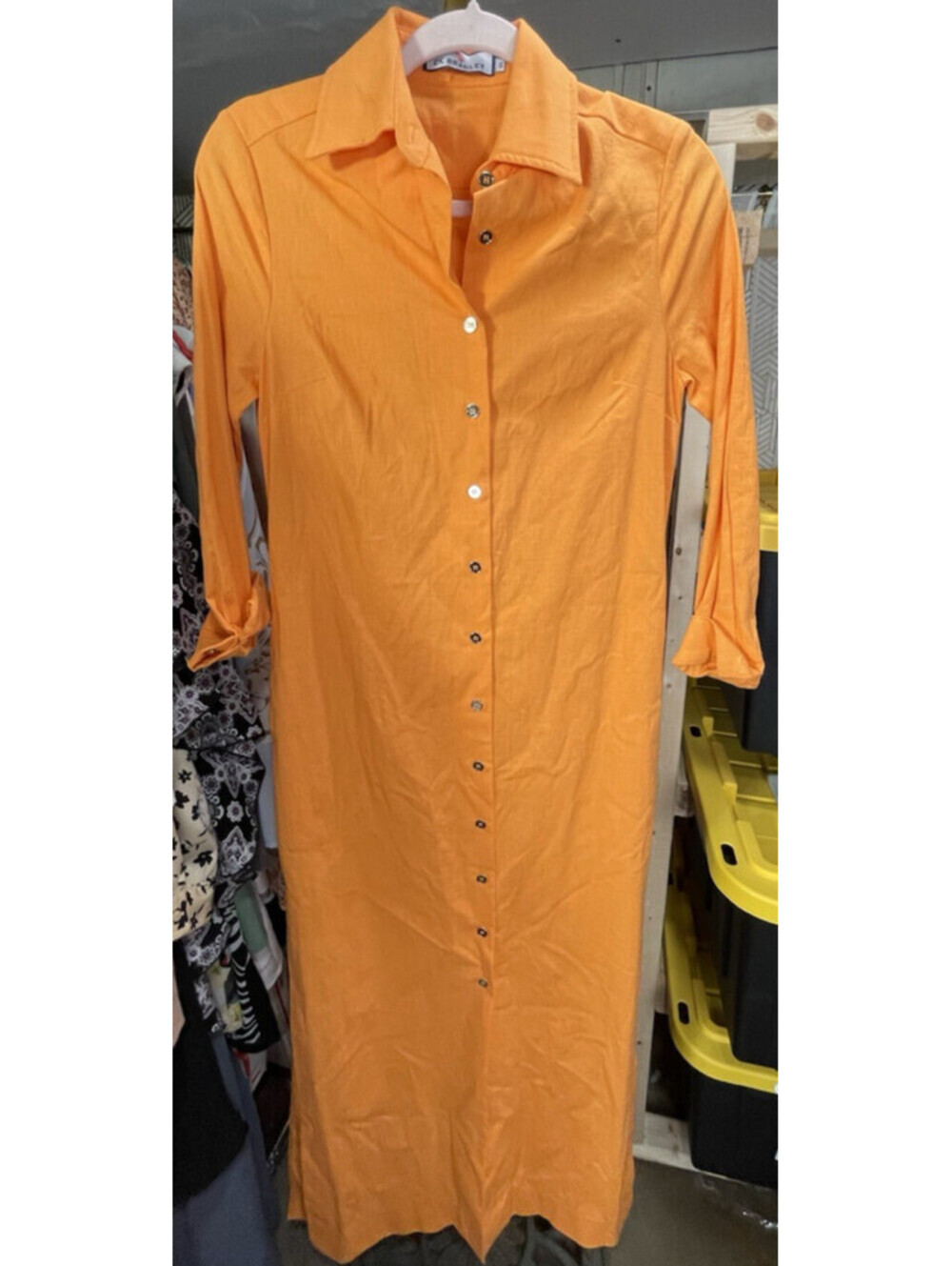CK BRADLEY Women's S Button Down Orange Maxi Side Slit Long Sleeve Dress no belt